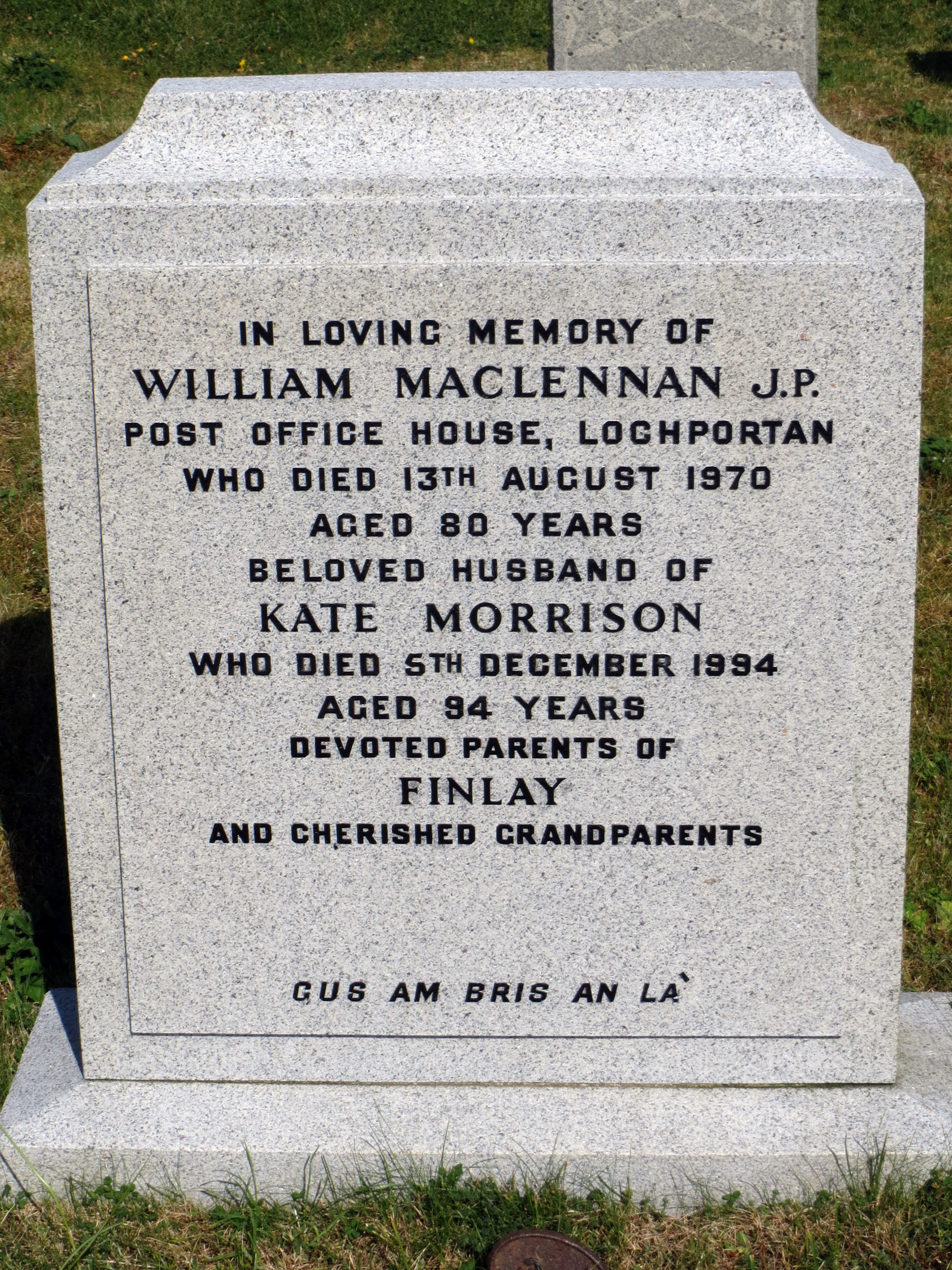 Photo of headstones/William McLennan d 1970 MI Luskentyre Old